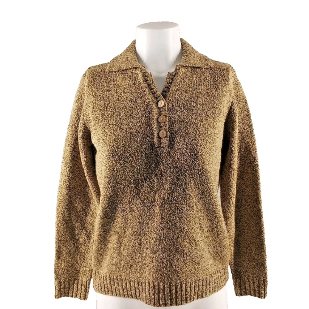 KAREN SCOTT Fall Collared Textured Sweater Petite SMALL Pullover Tan Brown